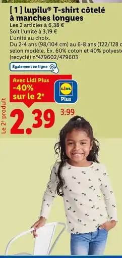 Lidl lupilu T-shirt côtelé à manches longues offre