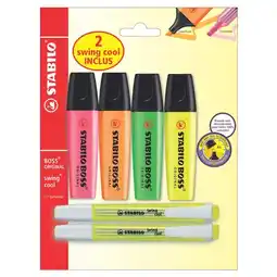 Carrefour STABILO 4 surligneurs Boss original + 2 swing cool jaune offre