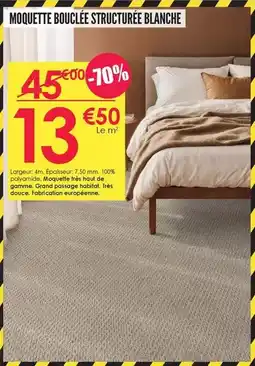 Décor Discount Habitat - moquette bouclée structurée blanche offre