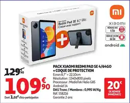 Auchan XIAOMI Pack redmi pad se 4/64go + coque de protection offre