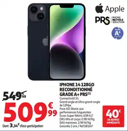 Auchan Iphone 14 128go reconditionné grade a+ prs offre