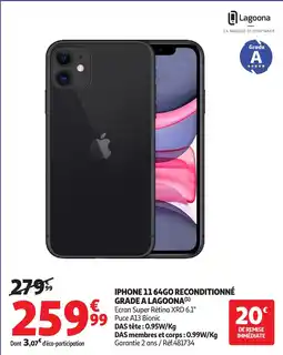 Auchan LAGOONA Iphone 11 64go reconditionné grade A offre