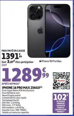Auchan Iphone 16 pro max 256go offre