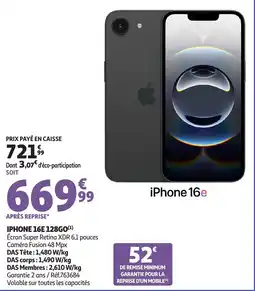 Auchan Iphone 16e 128go offre