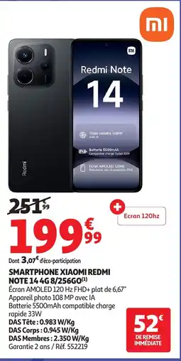 Auchan REDMI Smartphone xiaomi note 14 4g 8/256go offre