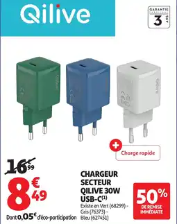 Auchan QILIVE Chargeur secteur 30w usb-c offre