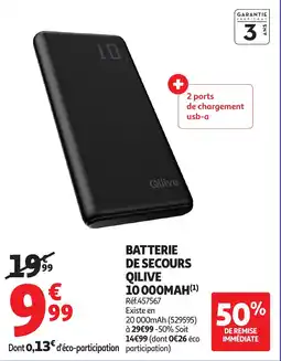 Auchan Batterie de secours qilive 10000mah offre