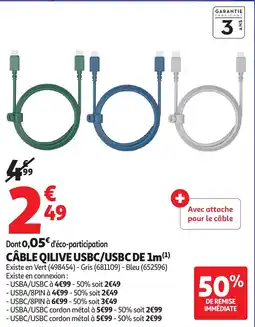 Auchan QILIVE Câble usbc/usbc de 1m offre