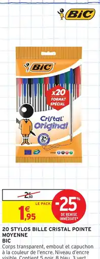 Intermarché BIC 20 stylos bille cristal pointe moyenne offre