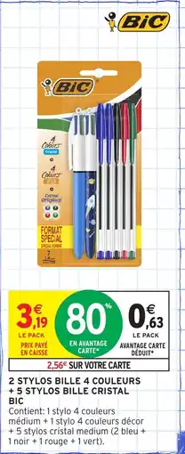 Intermarché 2 stylos bille 4 couleurs + 5 stylos bille cristal bic offre