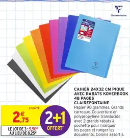 Intermarché CLAIREFONTAINE Cahier 24x32 cm pique avec rabats koverbook 48 pages offre