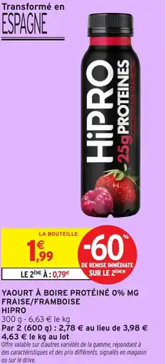 Intermarché Yaourt à boire protéiné 0% mg fraise framboise offre