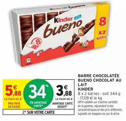 Intermarché Barre chocolatée bueno chocolat au lait kinder offre