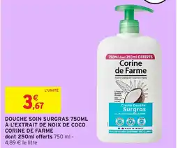 Intermarché Douche soin surgras 750ml à l'extrait de noix de coco corine de farme offre