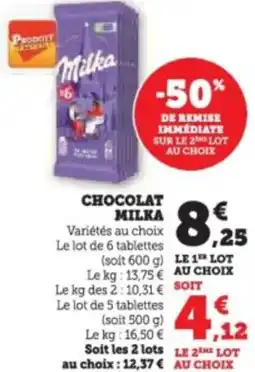 Super U Chocolat milka offre