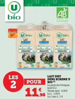 Super U Lait uht demi ecreme u bio offre