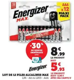 Super U Lot de 12 piles alcalines max offre