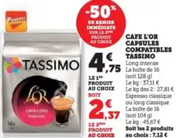 Super U Cafe l'or capsules compatibles tassimo offre