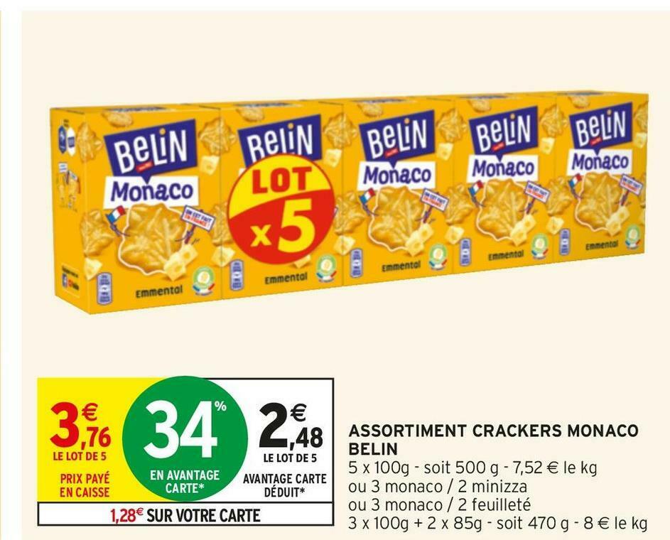 Promo Belin assortiment crackers monaco chez Intermarché