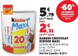 Super U Barres chocolat kinder maxi offre