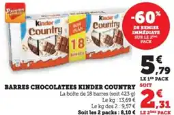 Super U Barres chocolatees kinder country offre