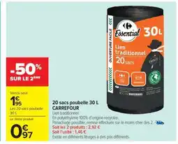 Carrefour Market 20 sacs poubelle 30 L offre