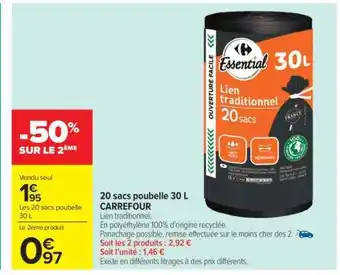 Carrefour Market 20 sacs poubelle 30 L offre