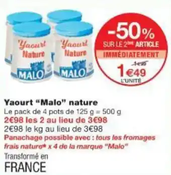 Monop' Yaourt Malo nature offre