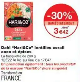 Monop' Dahl Hari&Co lentilles corail coco et épices offre