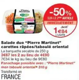 Monop' Salade duo Pierre Martinet carottes râpées/taboulé oriental offre