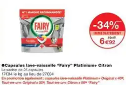 Monop' Capsules lave-vaisselle "Fairy" Platinium+ Citron offre