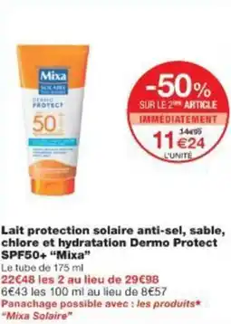 Monop' Lait protection solaire anti-sel, sable, chlore et hydratation Dermo Protect SPF50+ Mixa offre