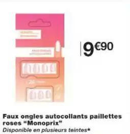 Monop' Faux ongles autocollants paillettes roses Monoprix offre