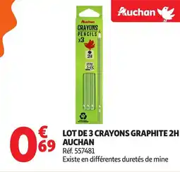 Auchan Lot de 3 crayons graphite 2h auchan offre