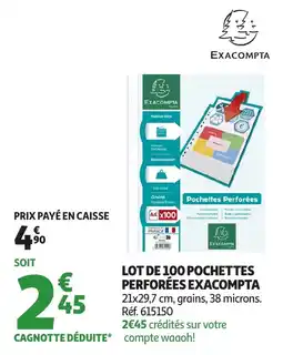 Auchan Lot de 100 pochettes perforées exacompta offre
