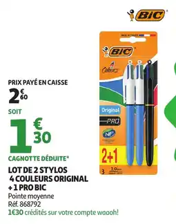 Auchan Lot de 2 stylos 4 couleurs original +1 pro bic offre
