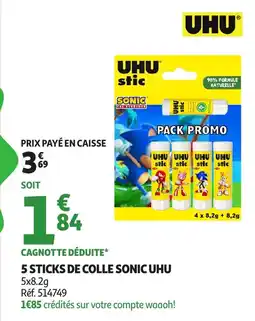 Auchan 5 sticks de colle sonic uhu offre