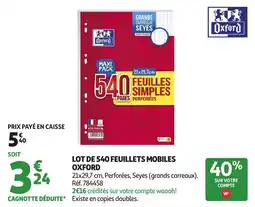 Auchan Lot de 540 feuillets mobiles oxford offre
