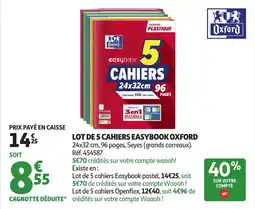 Auchan Lot de 5 cahiers easybook oxford offre