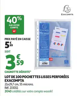 Auchan Lot de 100 pochettes lisses perforées exacompta offre