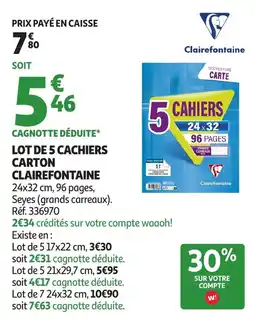 Auchan Lot de 5 cachiers carton clairefontaine offre