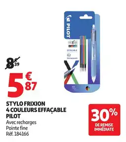 Auchan Stylo frixion 4 couleurs effacable pilot offre