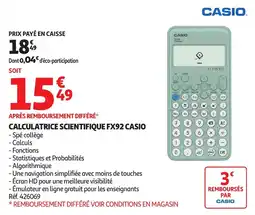 Auchan Calculatrice scientifique fx92 casio offre