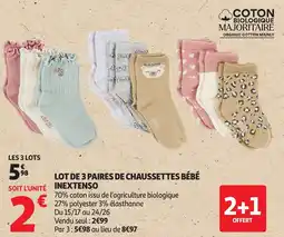 Auchan Lot de 3 paires de chaussettes bébé inextensio offre