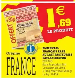 Hyper U PAYSAN BRETON Emmental français rape au lait pasteurise offre