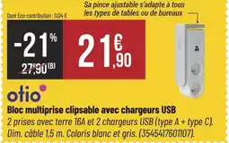 Bricorama Bloc multiprise clipsable avec chargeurs USB offre