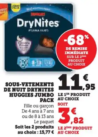 Hyper U Sous-vetements de nuit drynites huggies jumbo pack offre