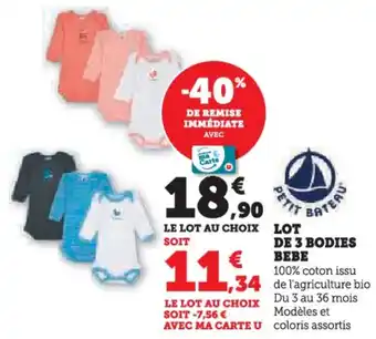 Hyper U Lot de 3 bodies bebe offre