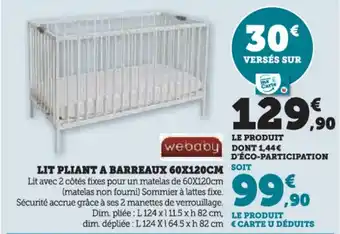 Hyper U Lit pliant a barreaux offre