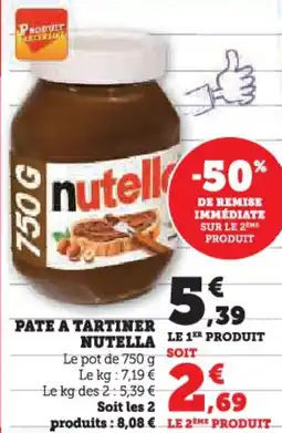 Hyper U Pate a tartiner nutella offre